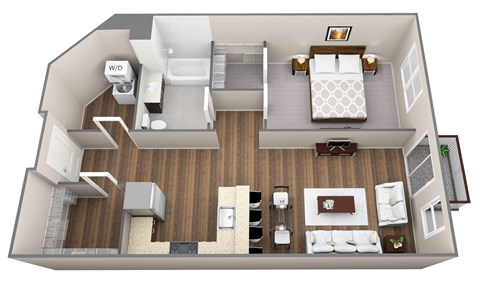 Floor plan for 1 bed, 1 bath, 811 sqft